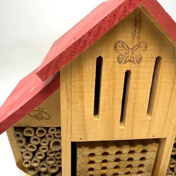 Mason Bee Barn House Butterfly Shelter 14.5” Native Pollinator Garden Wood Cabin - Picture 4 of 11